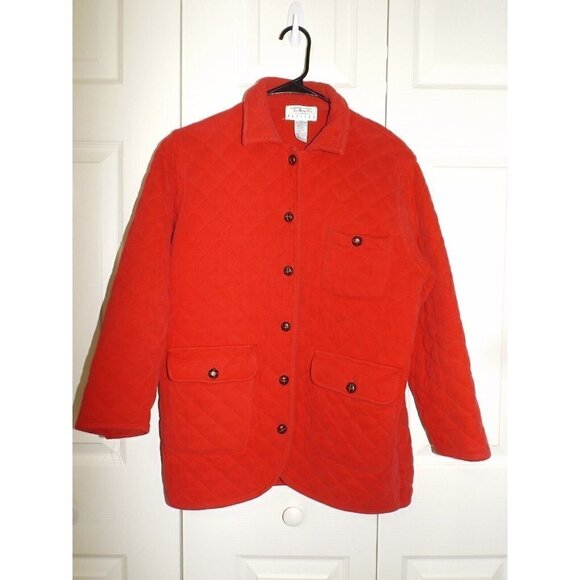 Talbots Petites PP Red Quilted Cotton Jacket Pockets Button Up - Picture 1 of 9